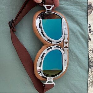 Vintage Aviator Goggles with Brown Strap